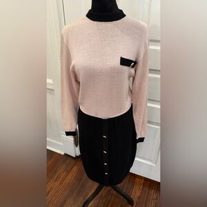 Vintage St John Marie Gray Wool Knit Pink Black Dress Y2K Sz 6 Long Sleeve USA